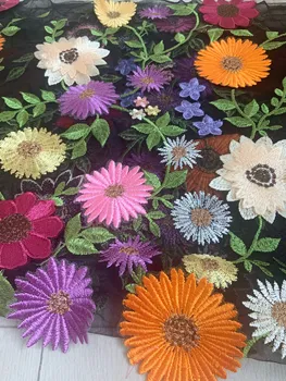 Preto 3d Coloridos Bordados de Flores de Tecido Para a Saia do Vestido de Festa a Fantasia, Decorações de Fotografia Prop
