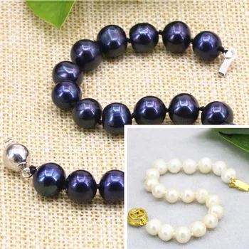 3 estilo natural branco preto pérolas de água doce culta 8-9mm esferas vertente da pulseira & pulseiras para mulheres de presente da jóia de 7,5 polegadas B3175