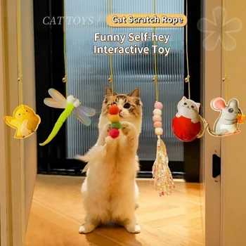 6pc Interativo Gatos Brinquedo Elástico risco de Gato Corda Retrátil Porta de Suspensão do Mouse Engraçado Auto-ei Catnip Brinquedos do animal de Estimação de Jogar Teaser