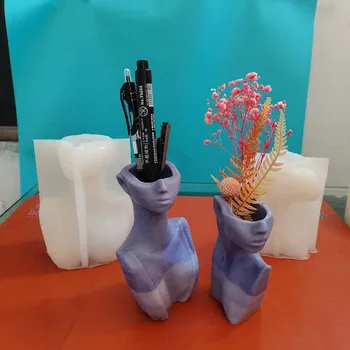 3D Feminino vaso de Flores Molde de Silicone Vaso de Fazer Molde de Mesa do Escritório porta-Caneta Molde de Casa Ornamento de Resina Molde