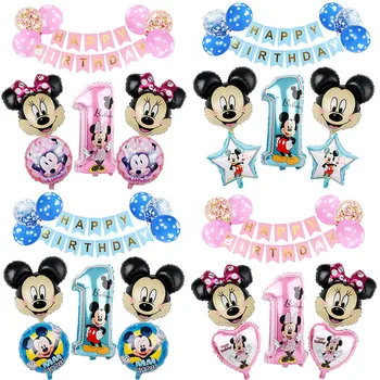 Rato de Minnie do Mickey Balões Folha 1ª Feliz Festa de Aniversário, Decorações de chá de Bebê de Número de Brinquedos Globos de Suprimentos Filhos Favor