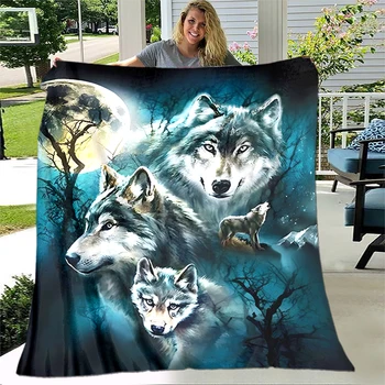 personalizado lobo Manta de Sofá de viagem de casa, cobertor, cama personalizada cobertor de viagem acampamento quente cobertor de flanela para camas de toalha de piquenique