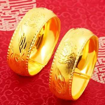 HOYON Golden Dragon e Fênix Pulseiras para mulheres Puro Ouro 24K cor de Felicidade Dupla de Ouro da Areia Pulseira 20 MM, Pulseira de Casamento
