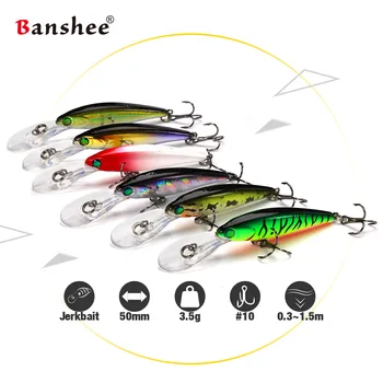 Banshee 6pcs/monte 50mm de 3,5 g 3D Olhos Wobbler Bass pequena Isca CDNA2 crankbait baixo Flutuante Jerkbait Minnow Rígido Isca Artificial