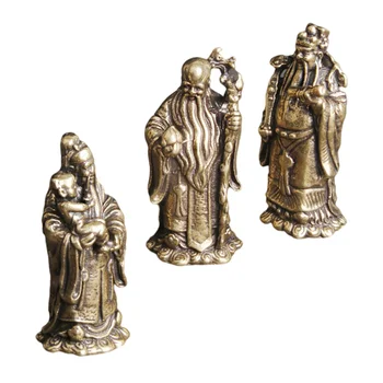 Chinês Statuegodsfuk Luk Sau Deus Decoração Figurinethreehome Escultura Presente Em Miniatura De Bronze Shou Fortuna, Prosperidade, Dons