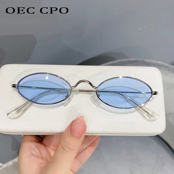 OEC CPO Liga Oval Óculos de sol das Mulheres da Moda Steampunk Pequenos Óculos para Senhoras, Homens Tons de Armação de Metal Punk Óculos de Sol UV400 O1239