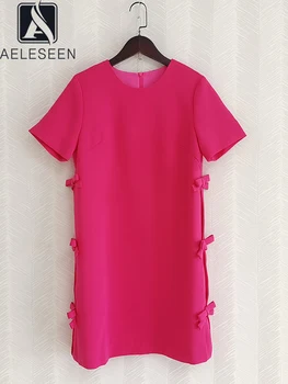 AELESEEN Designer de Moda das Mulheres de Mini Vestido de 2023 Primavera Verão Rosa Vermelho Preto Branco curva Slim e Elegante Férias Férias