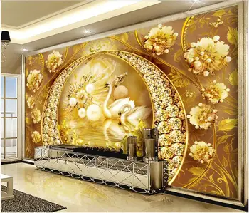 3d papel de parede personalizado com foto Diamante Porta de Ouro o Lago dos cisnes Jóias Flor de quarto de decoração em 3d murais de parede papel de parede para parede 3 d