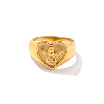 Instrução Robusto Anéis Jóias Presentes Banhado A Ouro Coração De Aço Inoxidável Anéis Anjo Para As Mulheres Na Moda Jóias De Presente