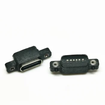 USB 3.1-Tipo C 6Pin SMD DIP IPX7 impermeável Conector Fêmea Com o Furo do Parafuso Para DIY Design de PCB de Alta Corrente de Carregamento Rápido de Porta