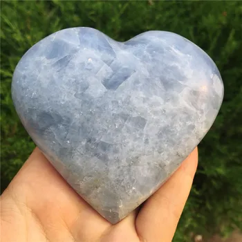 Muito Natural Cianita Coração de Cristal de Rocha Polida em Forma de Coração de Pedra de Cura 9-10cm