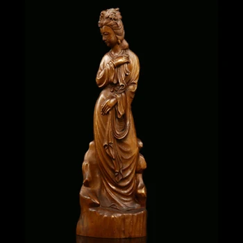22.5X8.3X6.5 CM Menina Bonita Mão Esculpida Buxo Estatueta de Escultura de Mulher-Dama Gueixa Escultura - #ZYJ004