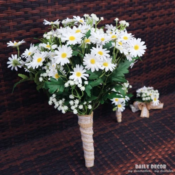 Estilo de quinta cor branca artificial pequena daisy grande buquê de noiva partido floresta noiva mão segurando flores, buquê de casamento