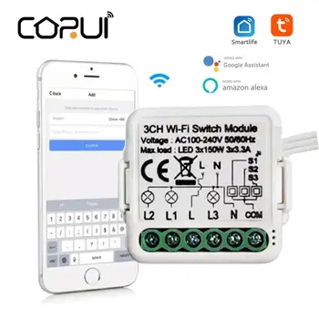 CORUI Tuya wi-Fi Mini Interruptor de 3 Vias/4-Forma de Controle de Parâmetros de controle Duplo Smart Disjuntor de Trabalho Com Alexa Inicial do Google Smart APP Vida