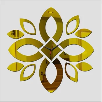 Moldura quadrada flor de acrílico relógio de parede espelho de adesivo , 3D espelho decorativo adesivo de parede , Quartz Sweep (Não Tique-taque) relógio