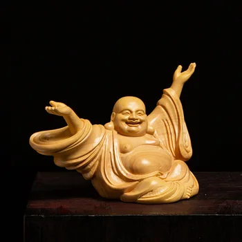 6cm de Laughing Buddha Maitreya Estátuas de Santo Estátua Feliz Alegria de Escultura em Madeira de Casa Zen Pequena Parede Enfeites Artesanato de Presente