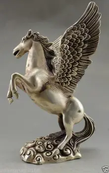 Colecionáveis Decorados Antigo Trabalho Manual Tibete Prata Esculpida Grande Cavalo Voador Estátua