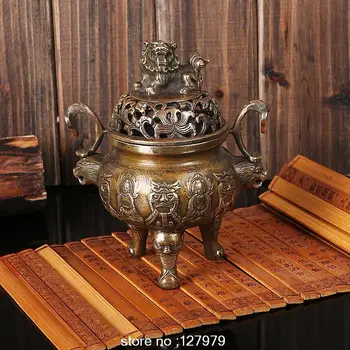 Cobre queimador de incenso, modelado após uma antigos, incensário, Budista, suprimentos, Clássica queimador de incenso, cobre incensário ~