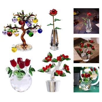 A Flor de cristal Rosa Decoração 3D Frutas Escultura Office Home Cristal Decoração de Festa de Casamento Enfeite Acessório Presentes Românticos