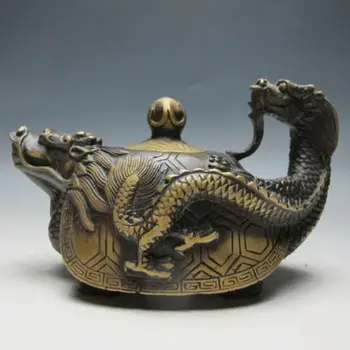 Elaborar Antigo Trabalho manual de Cobre Dragão Tartaruga Bule de chá com Kangxi Marca