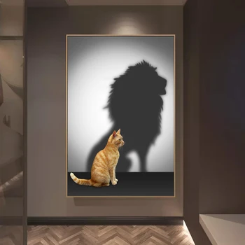 Gato Leão Cartazes Fortes e Fracos, Tela de Pintura de Parede, Imagens de Arte para a Sala de Decoração de Casa de Decoração de Interiores Estampas de Animais