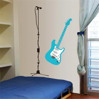Novo Chegar Guitarra Microfone Adesivo De Parede Para Quarto De Criança Quarto De Adesivos De Parede Decoração Da Casa Da Música De Dança Sala De Arte Mural Papel De Parede De Vinil