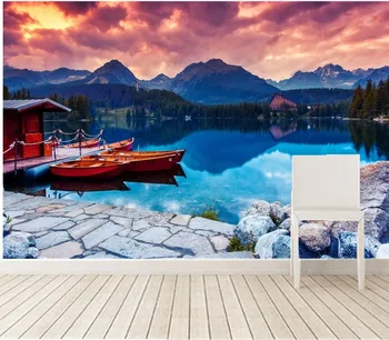 3D personalizado murais,Belo barco do lago, sob o céu colorido natural, papel de parede, hotel sofá da sala de TV, quarto de papel de parede