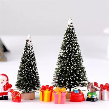 PC Artificial Árvore de Natal Estatueta de Seda, Sisal Cedro Pinheiro Mini em Miniatura Micro Paisagem de Ano Novo de Fadas de Decoração de Jardim