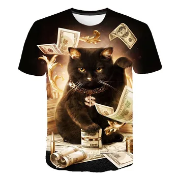 Os Gatos pretos T-shirts Homens Mulheres Streetwear Linda Bonito Impresso T-shirts para o Menino Menina Roupas de Animais de Manga Curta Cool 3D Tops Tee