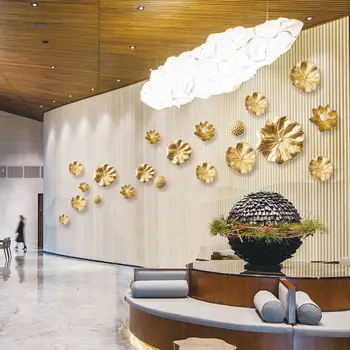 Chinês De Ferro Forjado Golden Lotus Folha Adesivo De Parede Hall De Entrada Do Hotel Mural De Artesanato Casa Sala De Estar Pendurado Na Parede De Fundo