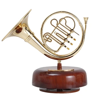 Trompa Caixa De Música Clássica Vento Girando A Caixa De Música De Rotação Da Base De Dados De Bronze Instrumento De Medição De Vento Em Miniatura Artware Presente