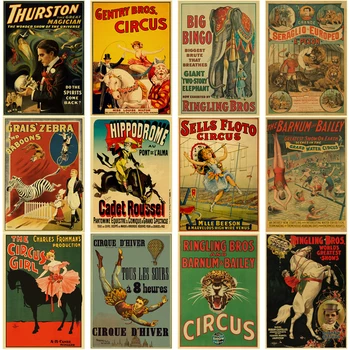 Retro Circo Cartazes Acrobat Mágico Wild West Papel Kraft Estampas Vintage Da Sala De Casa Estética De Arte De Parede Decoração Pintura De Imagem