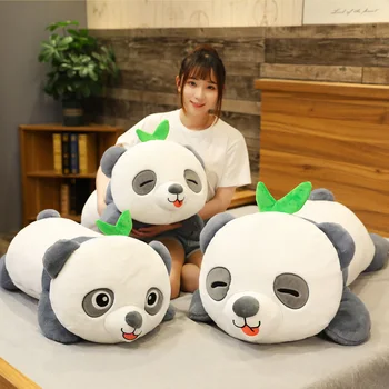 1pc 65/90CM Tamanho Gigante Deitado Panda Brinquedos de Pelúcia kawaii Pelúcia Macia de Animais do Panda com Folhas de Bambu Travesseiro Lindo Presente de Aniversário
