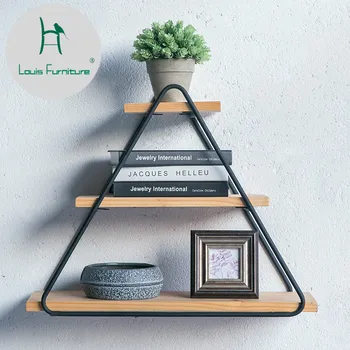 Louis Moda Prateleira De Parede Triângulo Triângulo De Ferro De Arte Em Madeira Maciça Display De Parede Decoração Criativa
