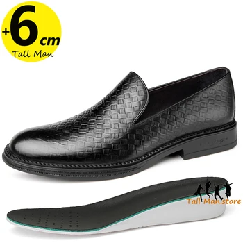 Sapatos de Homem de Negócios, Elevador de Calçados masculinos de Couro Altura de Elevação Aumento Palmilhas 6CM Clássico Formal Britânico Preto Novo Na