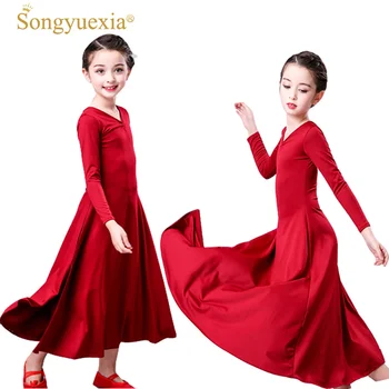 Songyuexia Vermelho Crianças o Espírito de Balé Moderno de Dança Vestido de Manga longa Festa de mostrar Trajes da Menina Saia de dança de Balé