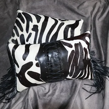 Padrão Zebra artesanais real de couro de vaca almofada para móveis estofados 30*50 cm de couro de pele sofá de almofadas sem núcleo ,