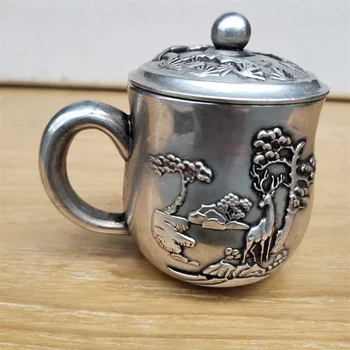 Puro cobre banhado a prata Veados Sika xícara de chá de ornamentos, Excelente casa artesanato enfeites