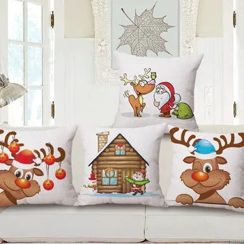 Decorativos, Roupa de cama de Algodão Capa de Almofada 45X45Cm Capa de Dlmofada Sofá-Cama Jogar Travesseiro Caso de Feliz Natal e de Férias ELK