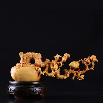 Escultura em madeira Nova de Chá Chinês Decoração de Mesa de Escultura Artesanato Coleção Sala de Paisagem, Flores e Pássaros Decoração