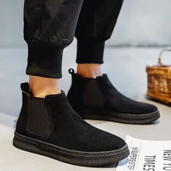 moda masculina flats, plataforma, botas de camurça de vaca sapatos de couro de vaqueiro desert boot bonito slip-on curto chelsea botas hombre zapatos