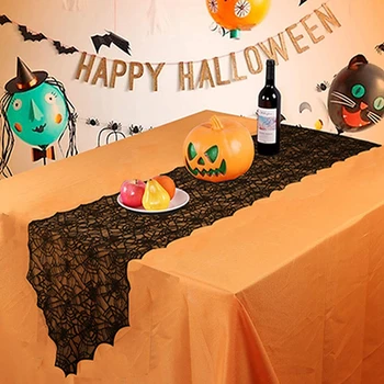 1PC Ocos Corredor da Tabela de Renda Preta Toalha de mesa de Halloween Festival de Decoração de Mesa de Acessórios para festas
