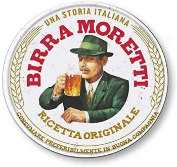 Birra Moretti Cerveja 7 de Estilo Vintage Côncavo Lata Redonda Sinal, Retro Metal Lata Redonda Sinais de Decoração de Parede de Arte, Posters Presentes para Porta