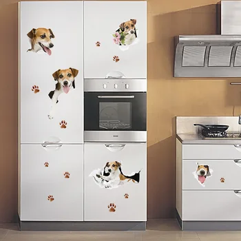 Adorável dos desenhos animados do Cão Pata de Animal Print Adesivos de Parede Para Quarto de Crianças, Quarto, Cozinha, Frigorífico janela de Adesivos Decorativos