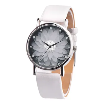 Venda Quente De Marca Simples Tendência Mulheres Relógios Elegantes Lotus Impressão Do Cristal De Relógio Pulseira De Couro Senhoras Quartzo Relógio De Pulso Relógio #L