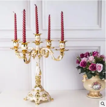 H40cm ouro branco cor de metal de suporte de vela 5 braço de ouro suportes de vela para candelabros decoratives velas de casamento decorZT122