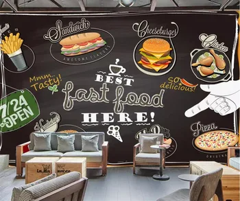 beibehang Personalizado pintado à mão pizza, hambúrguer de frango frito gourmet papel de parede do restaurante de fast food loja de chá de personalidade 3d papel de parede