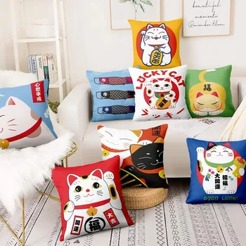 Japonês Sortudo Gato Impresso Fronha Casa De Almofadas De Decoração De Ukiyoe Almofada Decorativas Almofadas De Decoração De Casa De Sofá De Almofadas