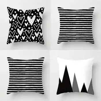 Populares 45 * 45 cm de poliéster preto e branco geométricas office home sofá capa de almofada Decorativa do Quarto