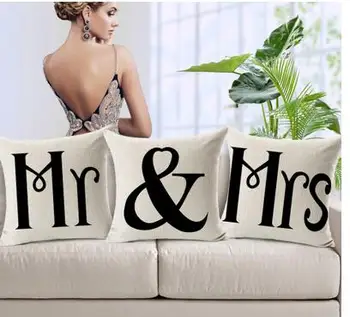 Mr & Mrs algumas capas de almofadas sofá de casamento fronha decorativo roupa de cama de algodão fronha de cintura fronha sofá decoração